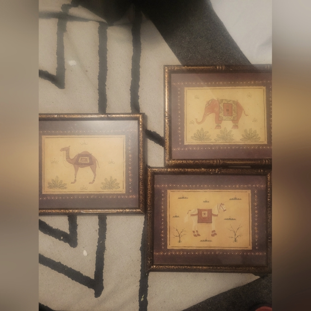 Very beautiful set of three framed art pieces